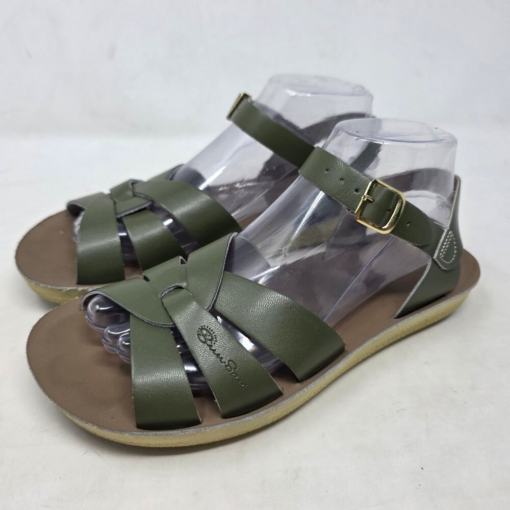 Salt-Water Sandals Sun-San Swimmer Olive Leather Sandals Womens US 9